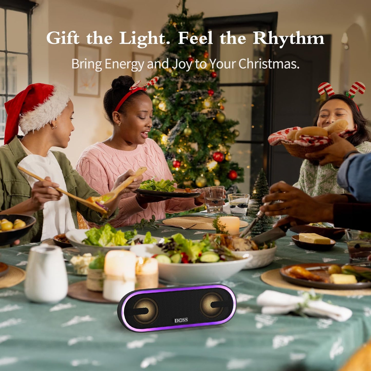 DOSS SoundBox Pro+ P300 Bluetooth Speaker, 40W Stereo Sound, Extra Bass,20H Playtime, Wireless Stereo Pairing, Beat-Driven Lights for Party, IPX6 Waterproof for Garden, Camping, Beach, Outdoor-Purple