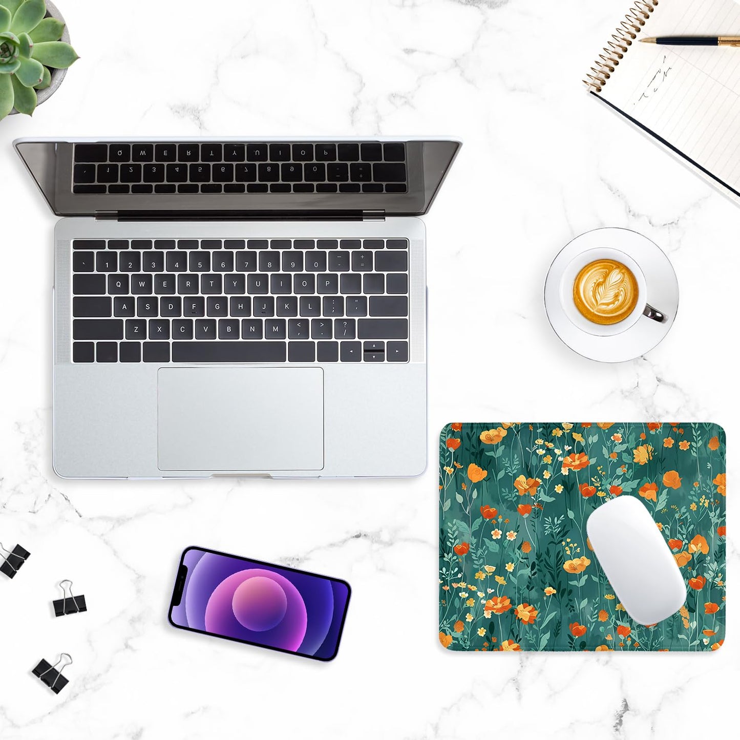 ITNRSIIET Mouse Pad with Stitched Edge Premium Textured Smooth Precise Operation Waterproof Washable Non-Slip Rubber Base Desktop Protection Mat, 10.2×8.3×0.12 inches, Beautiful Flowers