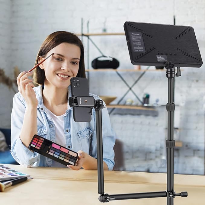 PICTRON LS11 Camera Mount Desk Stand with Auxiliary Holding Arm, Flexible Overhead Camera Webcam Table C-Clamp Multi Stand for Photography Videography Live Stream