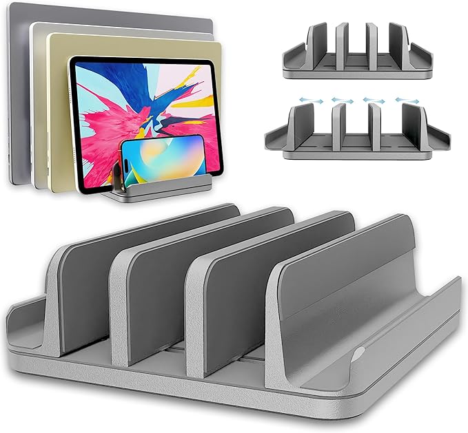 TEFONIA Adjustable Laptop Stand, 5 Slots, Aluminum Space-Saving, for Apple MacBook/Surface/Galaxy/Tablet/iPad/iPhone