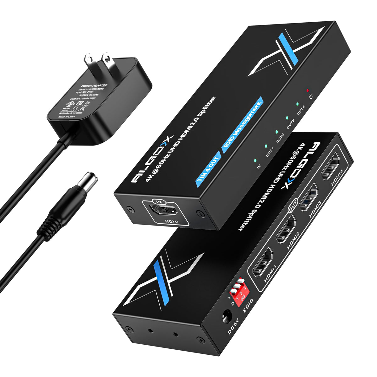 Lossless 4K HDMI Splitter 1 in 4 Out with EDID Management HDMI Duplicator