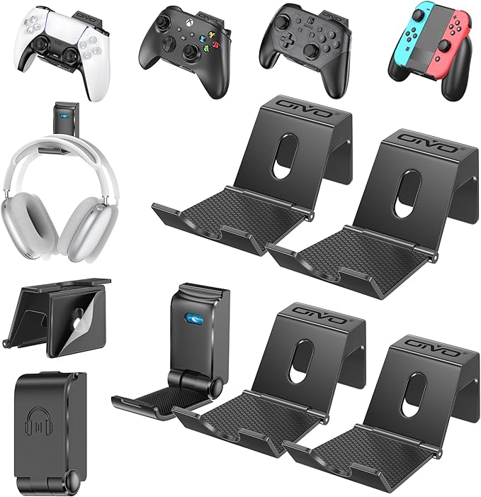 OIVO Controller & Headset Wall Mount Holder Stand, Foldable Headphone Stand, Gaming Controller Holder Hanger Hook, Universal Storage Organizer Controller/Earphone/Game Accessories-9 Packs