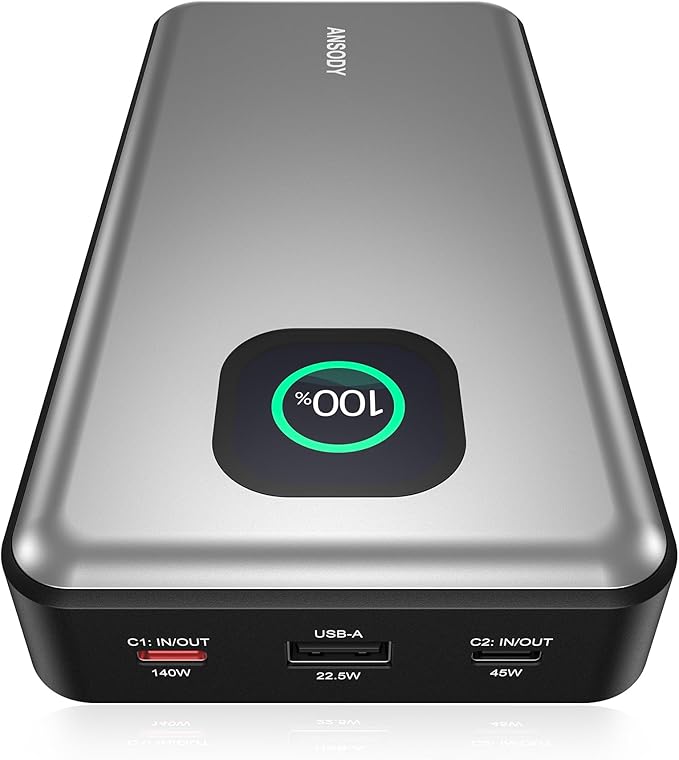 Ansody 140W Laptop Power Bank, 25000mAh with TFT Smart Digital Display