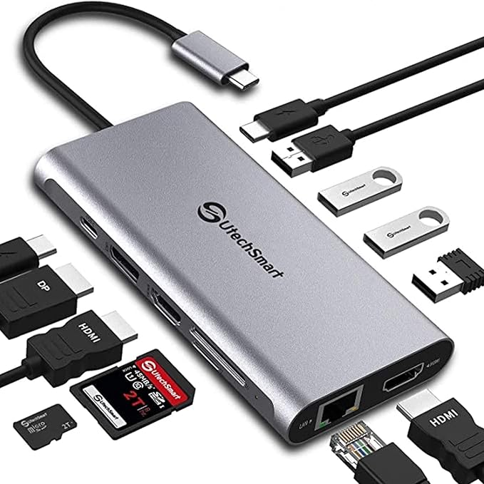 UtechSmart USB C Hub, 3 HDMI Docking Station Triple Display 12 in 1 USB C Laptop Adapter with 4K HDMI PD3.0 SD TF Card Reader Gigabit Ethernet for MacBook Pro/Air/M1/M2 & Windows