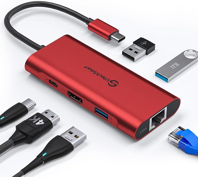 UtechSmart USB C Hub, USB C Ethernet Multiport Adapter, 6 in 1 USB C to HDMI Dock Compatible for MacBook Pro/Air, Chromebook, Dell XPS, HP (Gigabit Ethernet 100W PD 4K HDMI USB 3.0)(Gold), UCN3273