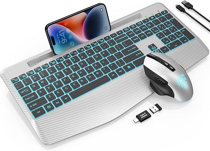 SABLUTE Wireless Keyboard and Mouse Combo, Backlit Scissor Keys, Wrist Rest