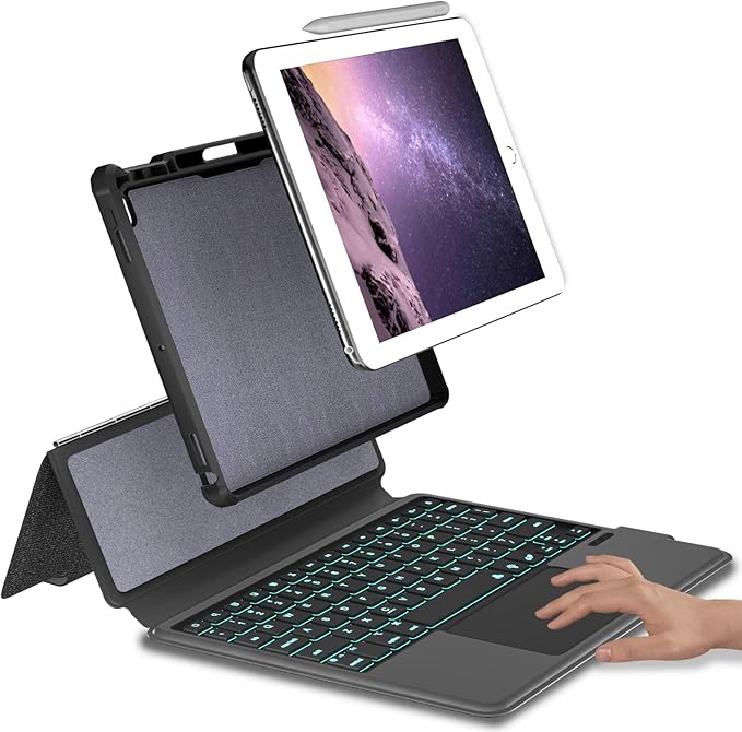 eoso iPad Air 5th Keyboard Case for iPad Air 11 inch (M2) 2024/4th/3rd/2nd/1st Gen -iPad10.9 Air 5 /Air 4 Gen-7 Color Backlight,Touchpad Detachable Slim Cover with Pencil Holder (10.9"/11",Black)