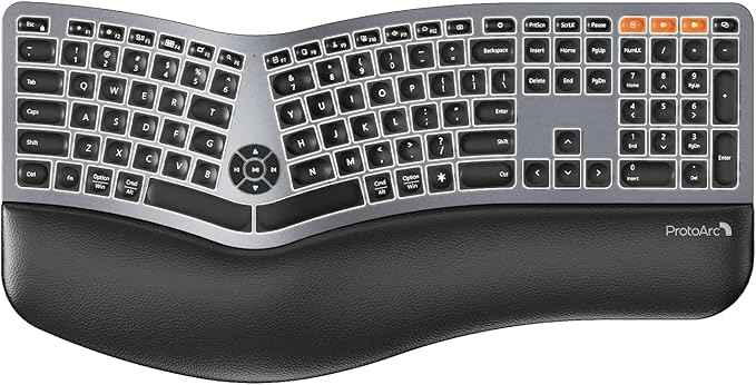 ProtoArc EK01 Plus Backlit Bluetooth Ergonomic Keyboard, Full Size