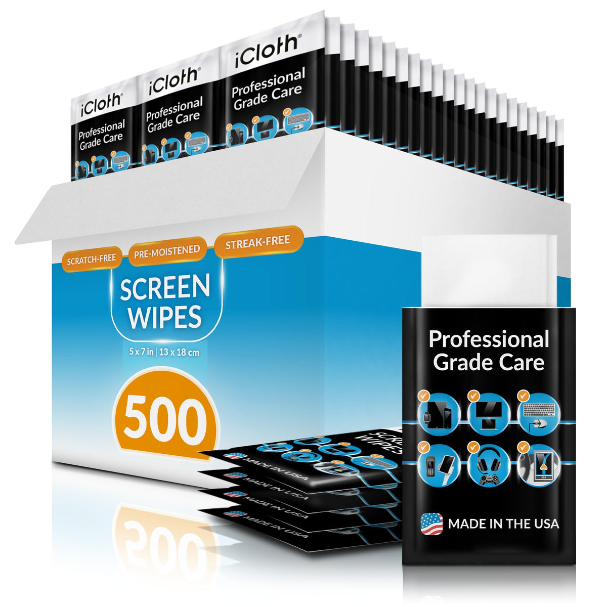 iCloth Screen Cleaner Wipes Individually Wrapped Travel Size Streak-Free (24 Large Wipes)