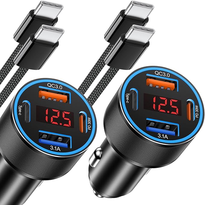 iPhone Fast Car Charger,65W 4-Port USB C Car Phone Charger with Voltmeter