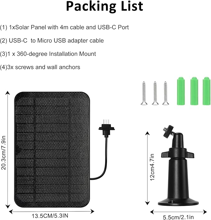 6W Solar Panel Charger for Blink Outdoor 4 (4th Gen), Solar Panel with 13.1ft Waterproof Charging Cable, Waterproof Rubber Plug, 360°Adjustable Mount and Micro USB and Type-C Port (for Blink 4-1PC)