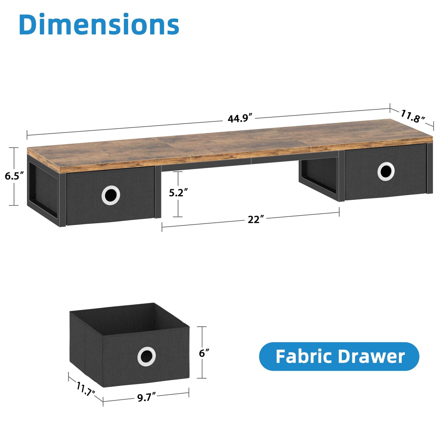 YAOHUOO 45" Large TV Riser with Fabric Drawers for 32-60 inch TV