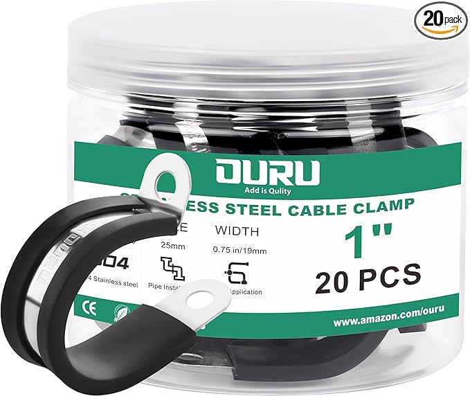OURU 5/16 Inch Cable Clamps, Rubber Coated Insulated Clamps, 8mm