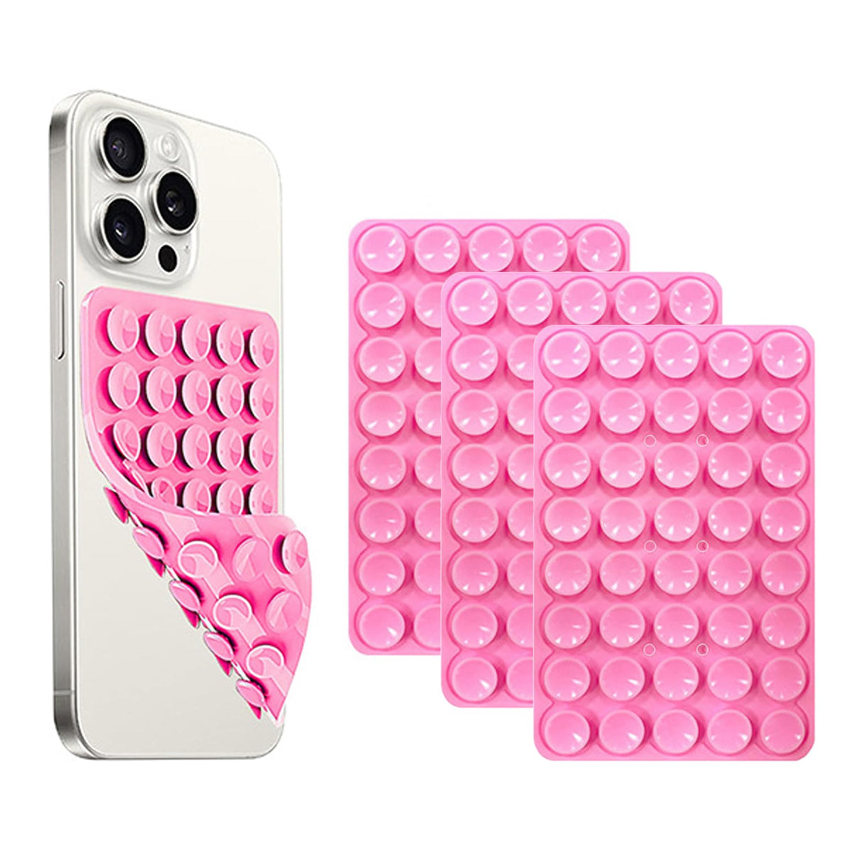 NTidea 2 Pack Double Sided Silicone Suction Cup Phone Case Mount, Hands-Free Silicon Phone Grip with Higher Suction Power for Selfies and Videos, Non Slip Phone Accessories, Rose Red