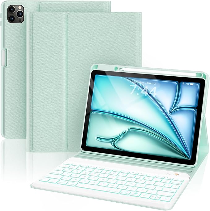 OPAKIT Keyboard Case for iPad Air 5th/4th Pro 11 inch, 7-Color Backlit Detachable Wireless Keyboard Case with Pencil Holder, Stand Folio Cover for Gen 2020/2022, Pro 4th/3rd/2nd/1st Gen