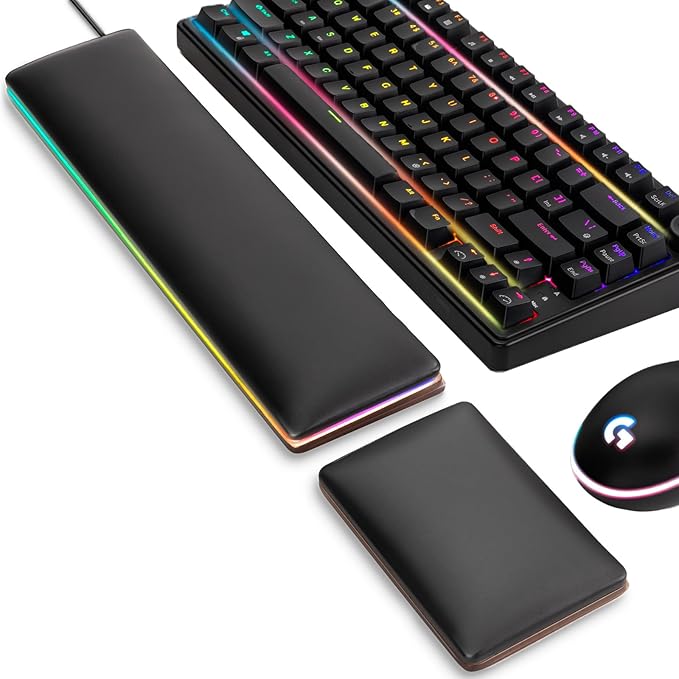ASFSKY RGB Keyboard and Mouse Wrist Rest Set for 60%-75% Compact Keyboards