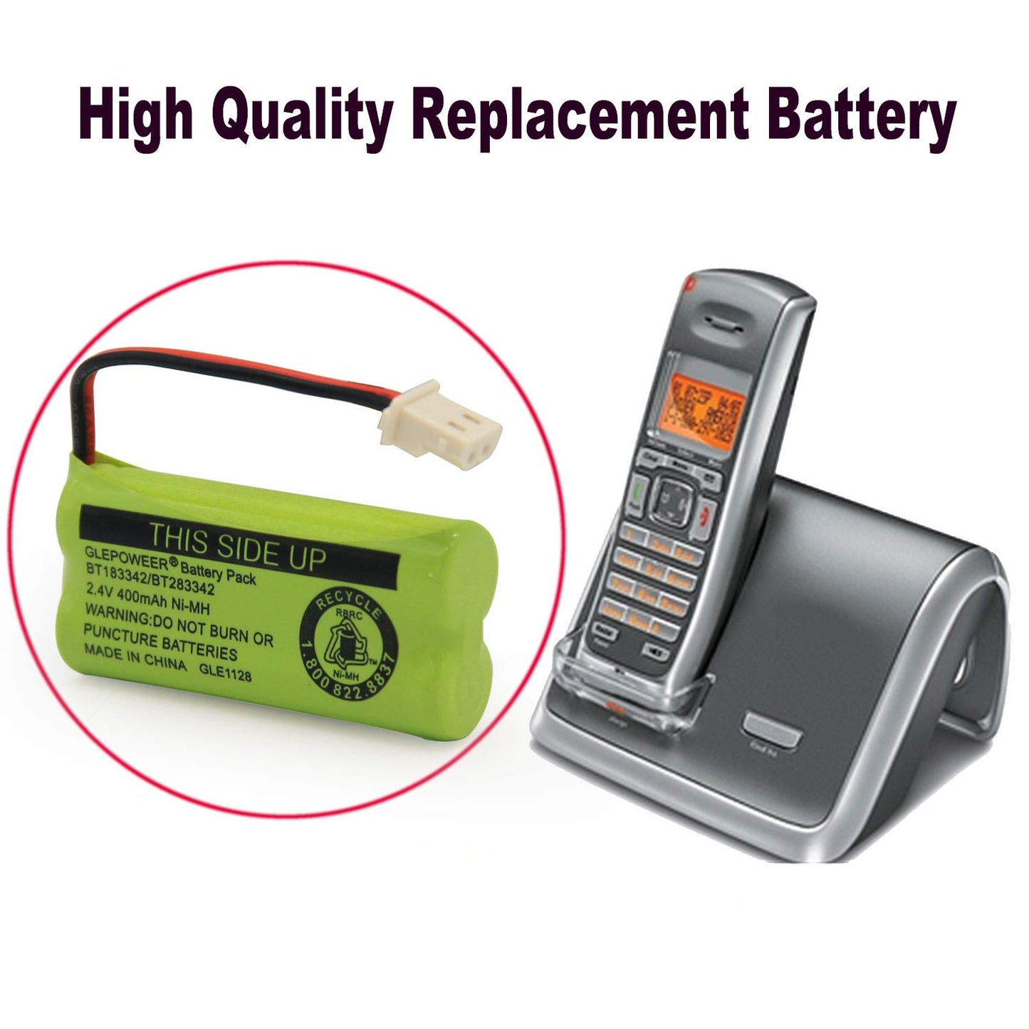 GLEPOWEER BT183342/BT283342 2.4V 400mAh Ni-MH Battery Pack, Also Compatible with Cordless Phone Batteries BT166342/BT266342 BT162342/BT262342 CS6709 CS6609 CS6509 CS6409 EL52100 EL50003(3 Pack)