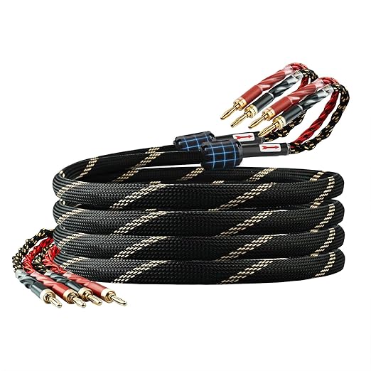 YYTCG 10 AWG 2Pack Audiophile Speaker Cable – Speaker Wire with Banana Plugs,4N OFC Core,Nylon Braid,Audio Wire,Compatible with Amplifier,Speakers,AV Receiver& Home Theater(9.84ft/3m)