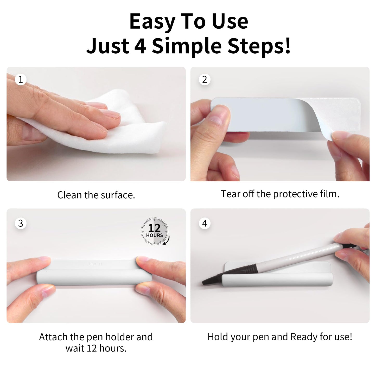 ELETIUO Pencil Holder For Most Pens,Pencils,Self-Adhesive Stick To Notebooks,Diary,Desks,Whiteboards Or Any Surface,Silicone Pen Holder For Home,Office And Desk Organization,White