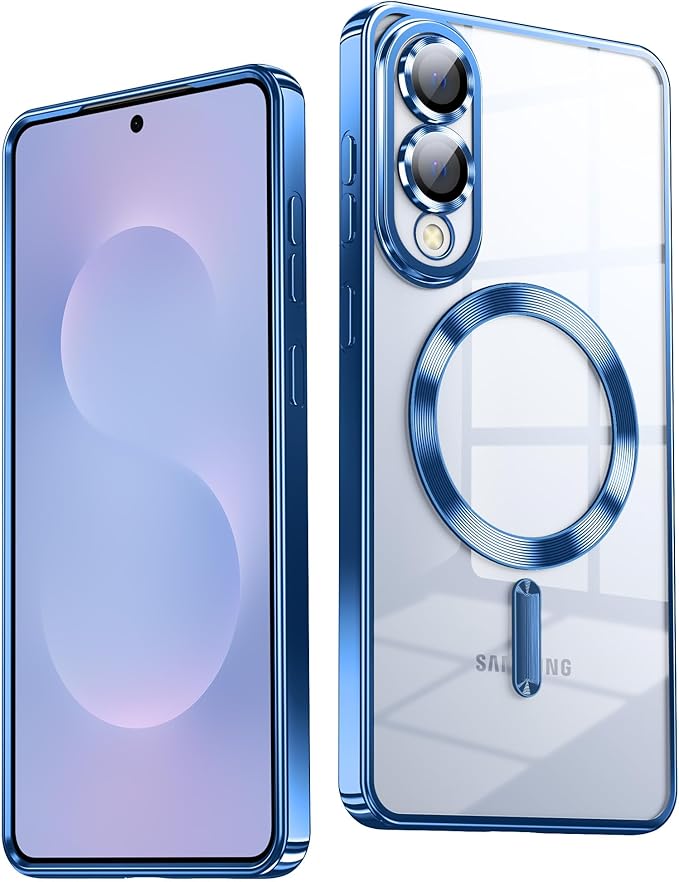 TOBOVON Slim Thin for Samsung Galaxy S25 Case 6.2'', Compatible with MagSafe, Built-in Camera Lens Protector, Shockproof Protective Phone Case, Soft Electroplated Clear Phone Cover