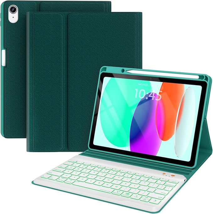 BLUTLOTUS for iPad 11th A16 10th Generation Case with Keyboard - 7 Colors Backlit Wireless Detachable Folio Keyboard Cover with Pencil Holder for iPad 11'' A16 2025 10th Gen 10.9 Inch 2022 (Black)