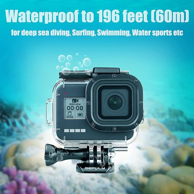 Waterproof Case for GoPro Hero 8 Black with 4-Pack Dive Filter, 60M Underwater Diving Housing Case with Red, Light Red, Magenta, Close-up Filters for GoPro Hero 8 Black Camera
