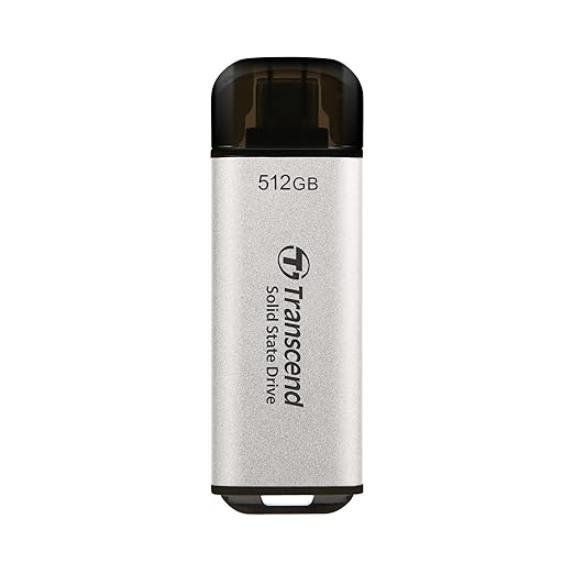Transcend ESD310 512GB External SSD, Up to 1,050MB/s, Dual USB Flash Drive for iPhone/iPad/Mac/Windows/Android/Tablet/PC, USB3.2Gen2 Thumb Drive Photo Stick, 2-in-1 Type C &Type A Memory Stick-Silver