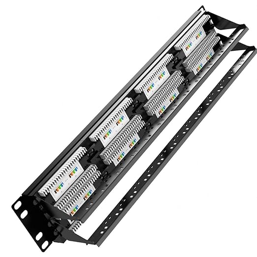 AMPCOM Premium Series CAT5/5e 48 Ports Patch Panel, Rack Mount - 2U, 19 inch, RJ45 Ethernet 568A 568B, 30u Gold Plated, with Rear Cable Support Bar