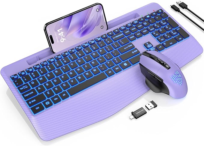 SABLUTE Wireless Keyboard and Mouse Combo, Backlit Scissor Keys, Wrist Rest