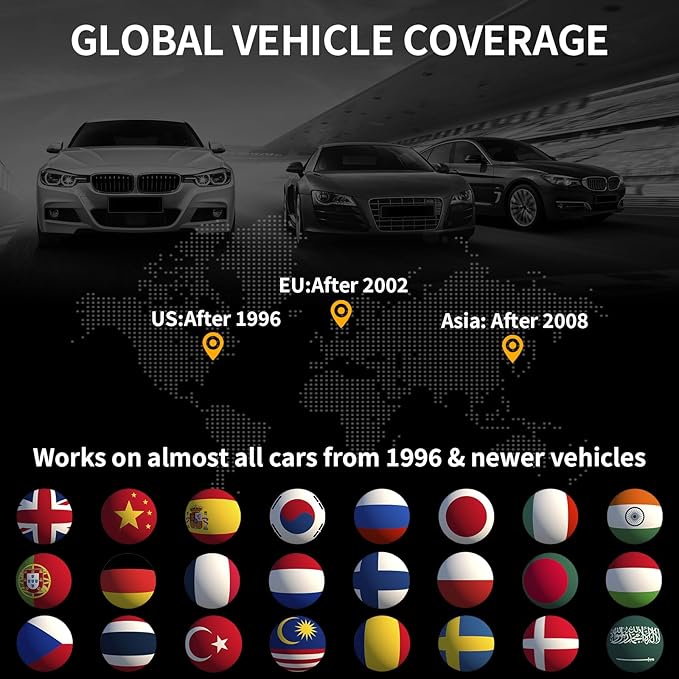 OBD2 Scanner for Car - Bluetooth 5.4 Codes can be Read and Cleared Quickly - Diagnosis of The vehicle's Engine, ABS, SRS, airbags and More Than 35,000 Problems Compatible with iOS and Android