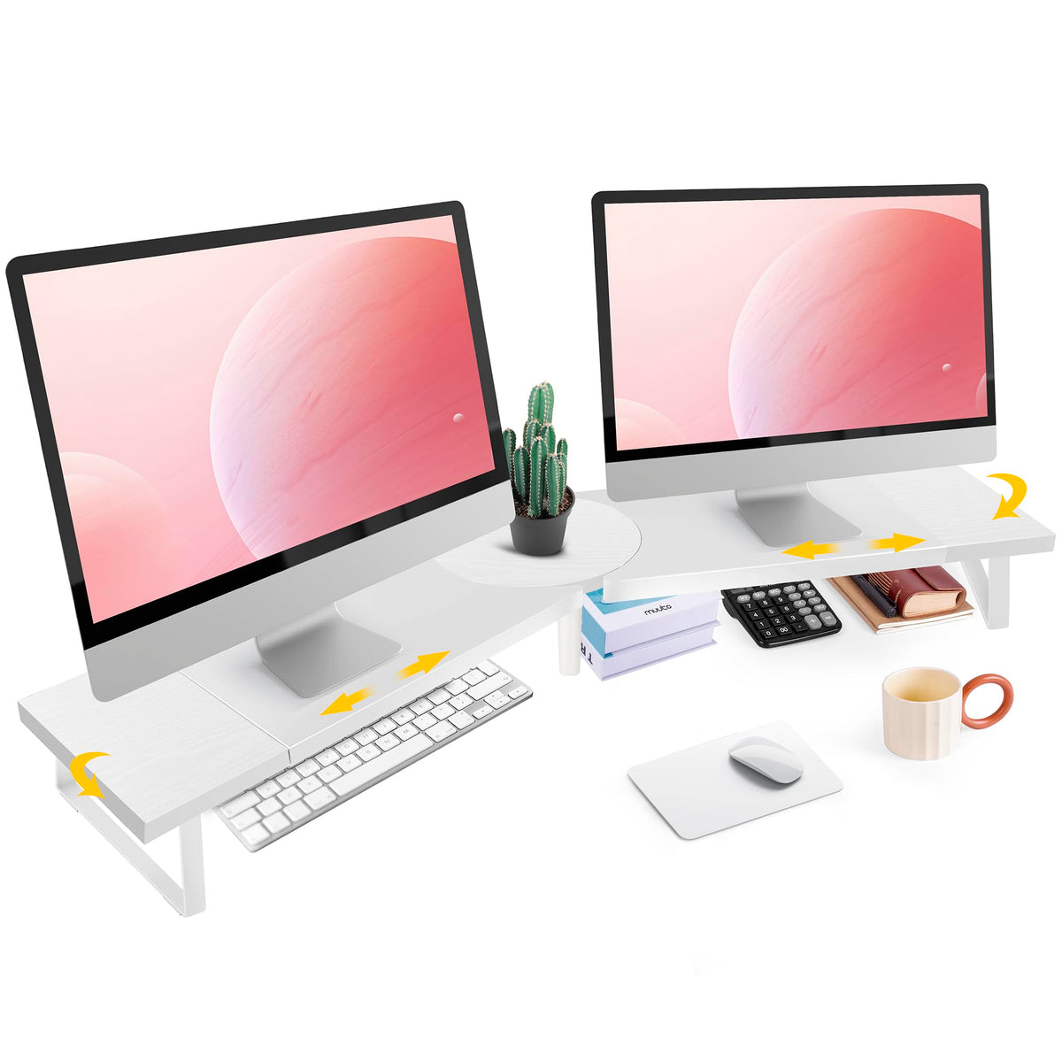 Across-Star Dual-Monitor Stand for Desk - Large Adjustable Length and Angle Riser for 2 Monitors, Double Computer Desktop Organizer, Shelf for TV, Laptop, Printer