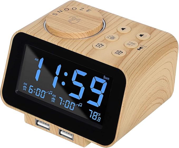 uscce Digital Dual Alarm Clock Radio for Bedrooms with 0-100% Dimmer