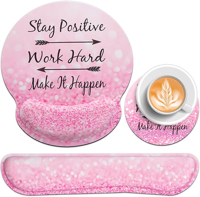 Mouse Pad with Wrist Rest Set, 3-in-1 Wrist Support Mouse Pad Set, Floral