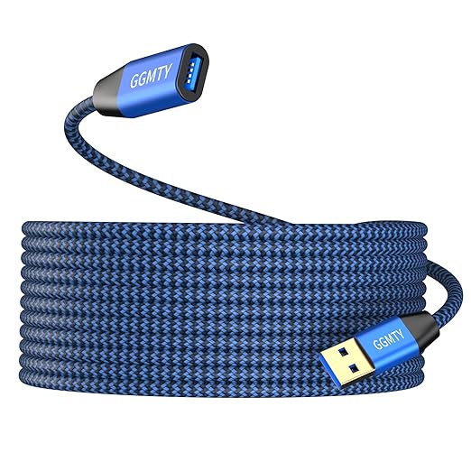 GGMTY [2-Pack USB 3.0 Extension Cable 3FT, Type A Male to Female Extender Cord, 5Gbps High Speed Data with 24/28 AWG Copper, Blue-Black Braided Sync Wire for PC, TV, Flash Drive, Keyboard, Mouse