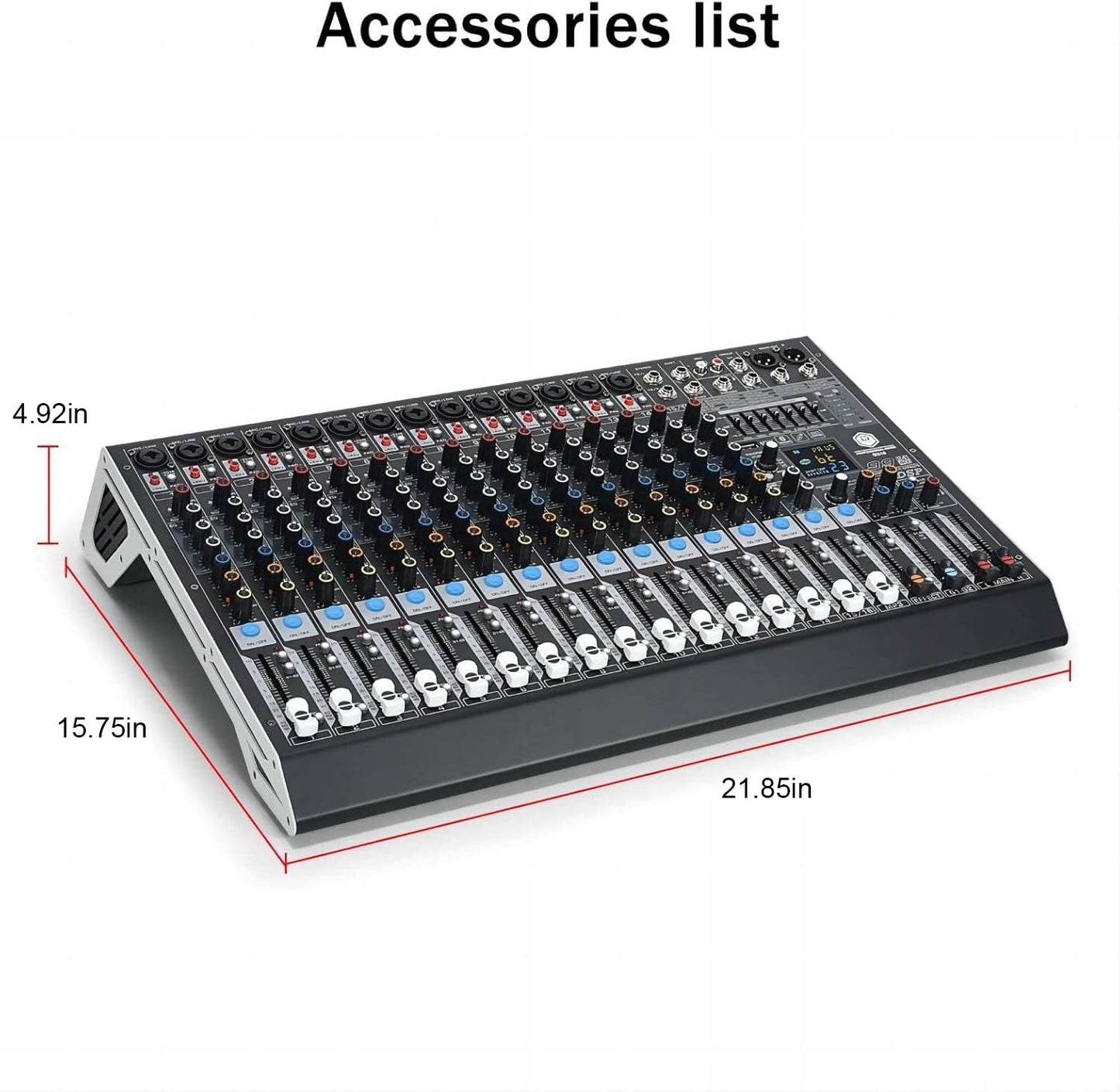 W IN-MIX DX16 Professional 16-Channel DJ Mixer with 99 DSP Effects, 7-Band EQ, 48V Phantom Power, Bluetooth & USB Recording for Live Performance, Studio, Podcast & Streaming