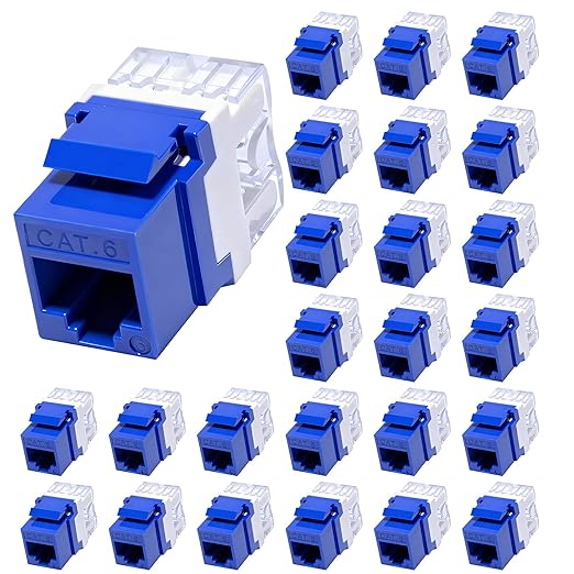 NataLink RJ45 Cat6 Keystone Jacks 25-Pack, Ethernet Keystone Jack, 180 Degree Punch-Down Cat 6 Keystone Jack Slim Profile for Wall Plates & Patch Panels – Black