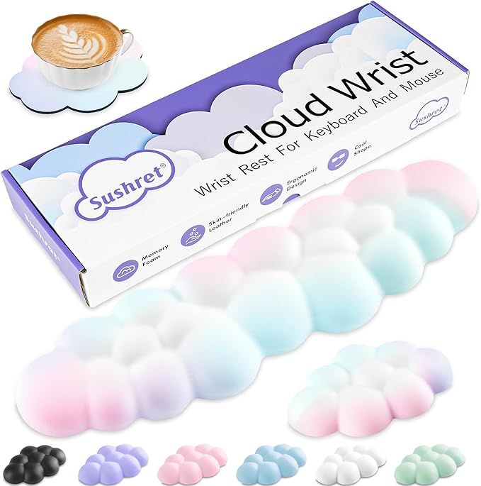 Sushret Cloud Wrist Rest Keyboard, Cloud Keyboard Wrist Pad Set with PU Leather Memory Foam, Cute Arm Rest for Palm Support, PC/Gaming Desk Accessories/Office Setup/Computer Hand Cushion - Purple