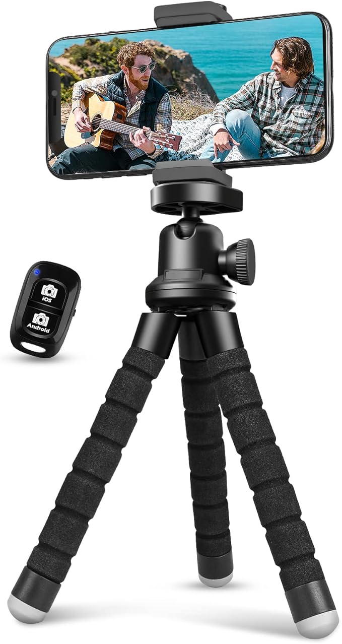 Aureday Phone Tripod, Flexible Tripod for iPhone and Android, Portable with Wireless Remote and Clip for Video Recording/Vlogging/Selfie (Blue)