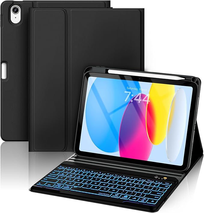BLUTLOTUS Keyboard Case for iPad 11th Generation (A16) 10th Generation (2025/2022) - 360 Rotatable Magnetic Folio Cover, 7 Color Backlit Detachable Wireless Keyboard with Pencil Holder (Purple)