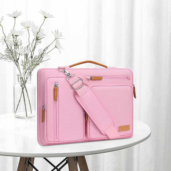 MOSISO 360 Protective Laptop Shoulder Bag,13-13.3 inch Computer Bag Compatible with MacBook, HP, Dell, Lenovo, Asus Notebook,Side Open Messenger Bag with 4 Zipper Pockets&Handle, Pink