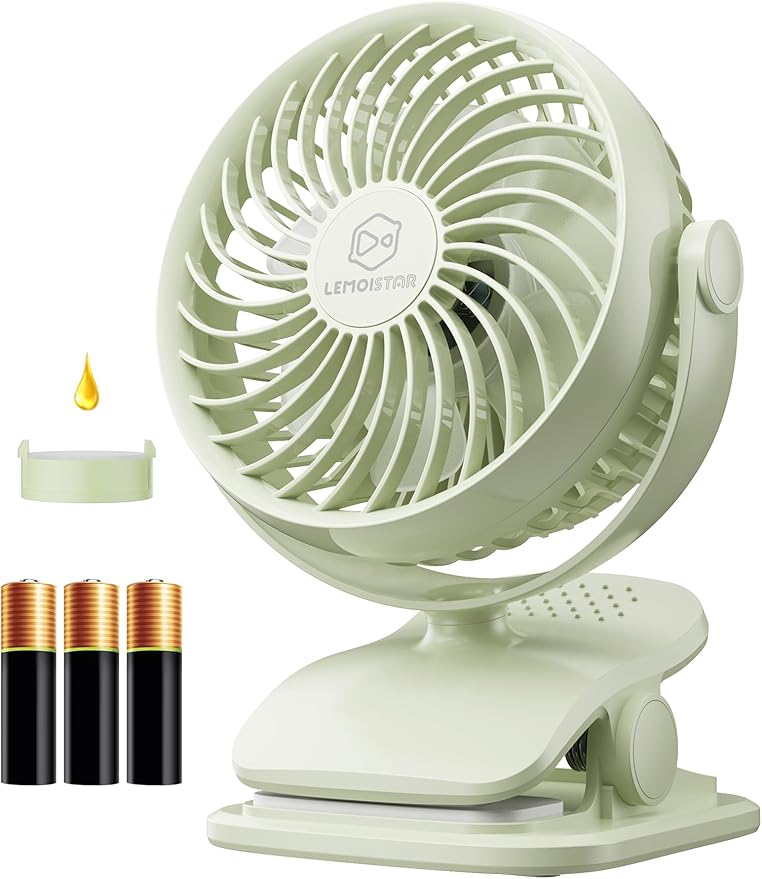 AA Battery Powered Clip on Fan with 4-Speed, 5’’ Small Desk Fan with Aroma Function, USB Powered, 360°Rotation, Ultra Quiet, for Golf Cart, Stroller, Bedroom,Car(Batteries Not Included) (Purple)