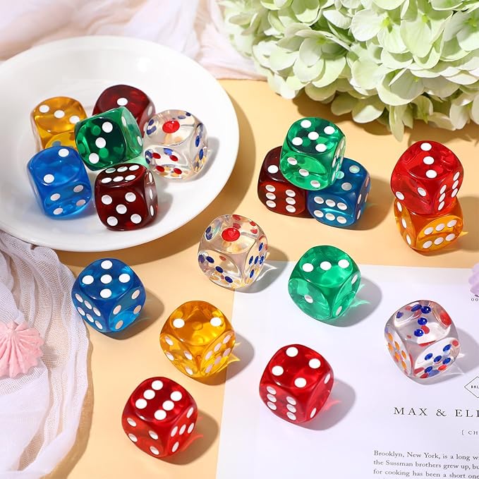 Seenelling 25 mm 18 Pcs Casino Theme Party Dice Large Opaque Jumbo Acrylic D6 Dice for Casino, Craps, Table Games and Board Games (Clear Color)