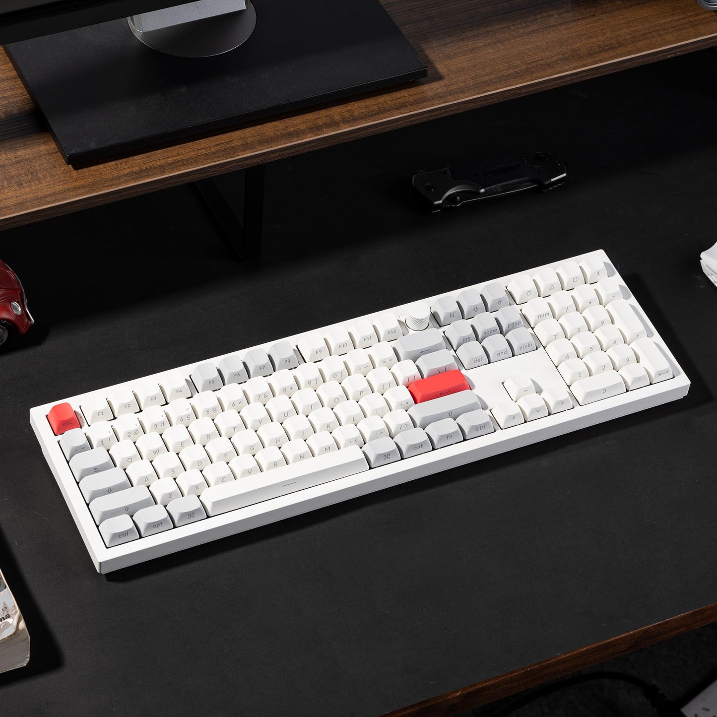 Keychron Q6 Max QMK/LAUNCHER Wireless Bluetooth/2.4 GHz/USB-C Wired Custom Mechanical Keyboard, Full Size Programmable Knob RGB Backlit Hot-Swappable Gateron Brown Switch for Mac Windows Linux - White
