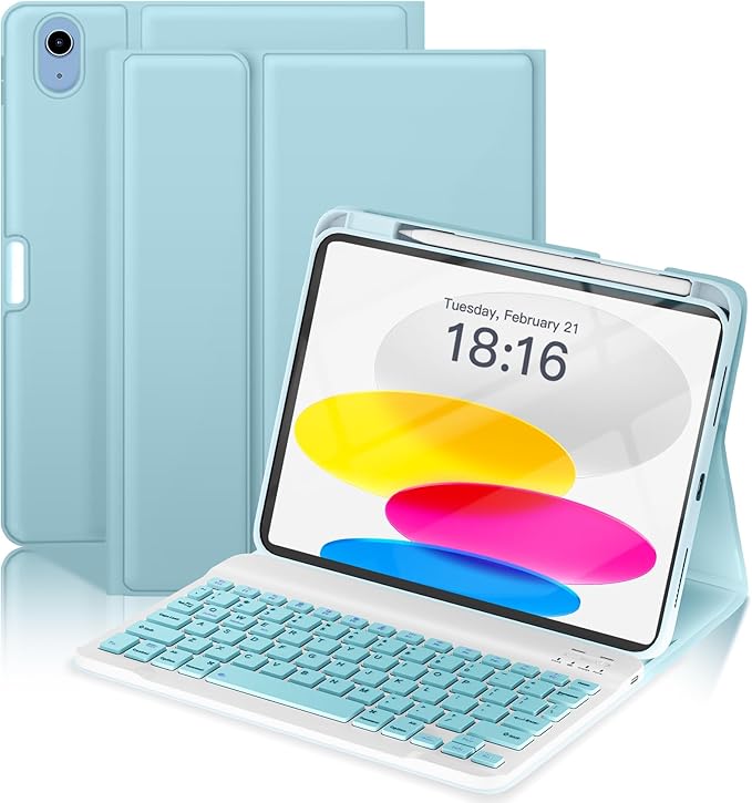 NOKBABO for iPad 11th 10th Generation Case with Keyboard,Pencil Holder