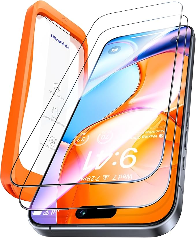 UltraGlass Top 9H+ Armor for iPhone 15 Pro Screen Protector Glass, 2 Pack