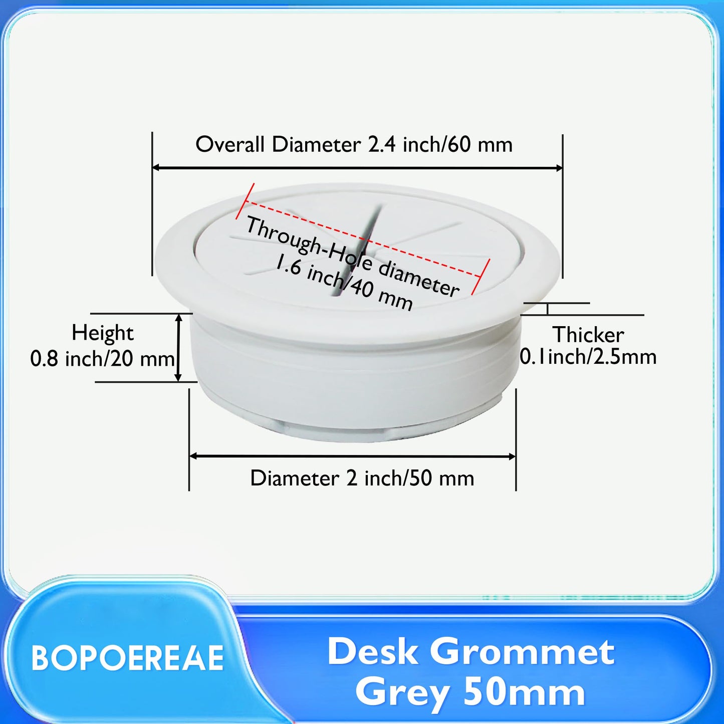 BOPOREAE 2 Pcs Desk Grommet 2" (50mm), Desk Hole Cover for Cables