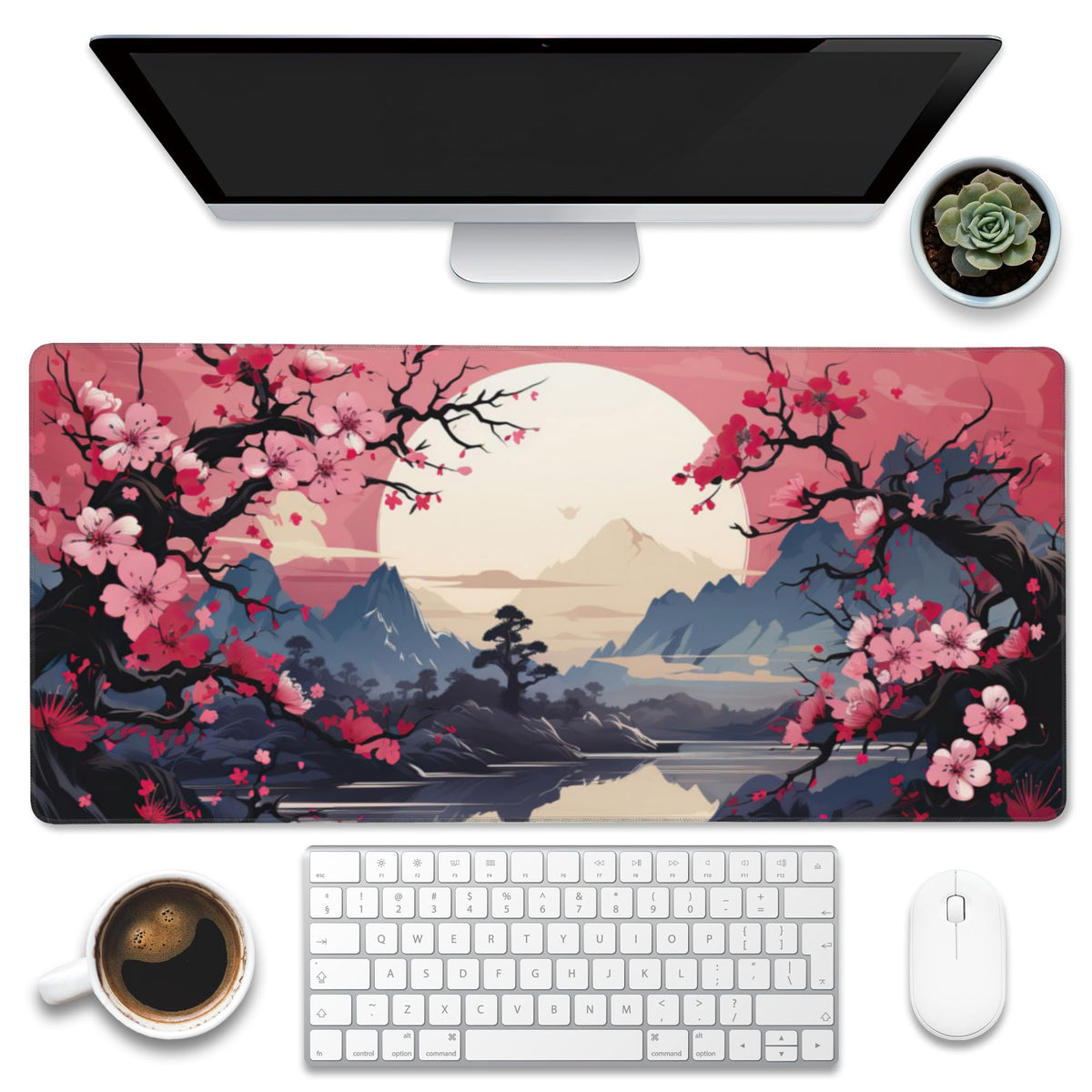 Eflxamz Large Gaming Mouse Pad for Desk,Cute Forest Mushroom Desk Mat,Starry Night Mushroom Desk Pad,Extended Big Computer Keyboard Mouse Pad with Non-Slip Base and Stitched Edge,35.4"x15.7"