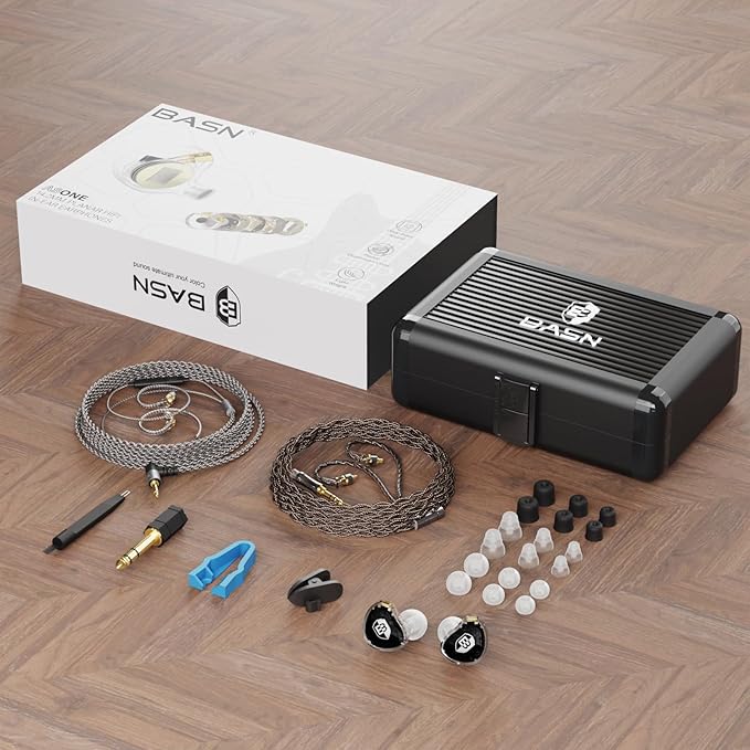 BASN ASONE 14.2mm Planar Driver in-Ear Monitors Earphone with Two Detachable MMCX Cables for Musicians Drummers Bass Players Singers(Black)