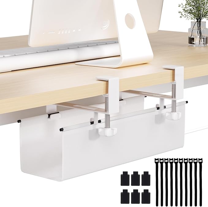 Under Desk Cable Management Tray 39.7" - No Drill Computer Wire Organizer Cable Tray, Cord Hider Clamp Mount with 16X Cable Ties PC Cables Management Cord Holder for Office/Home (Upgrade Fabric