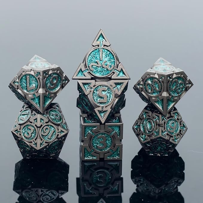 Rolledomain Metal Hollow DND Dice Set with A Gift Box, Silver Metallic Luster Maze Design, Ideal DND Dice Set for D&D DM and Players, Perfect for Dungeons and Dragons, MTG, COC Game Meetings (Cleric)